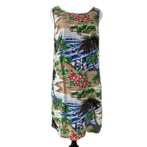 TALBOTS Day Dress Hawaiian Tropical Sleeveless Knee Length Shift Casual Tiki